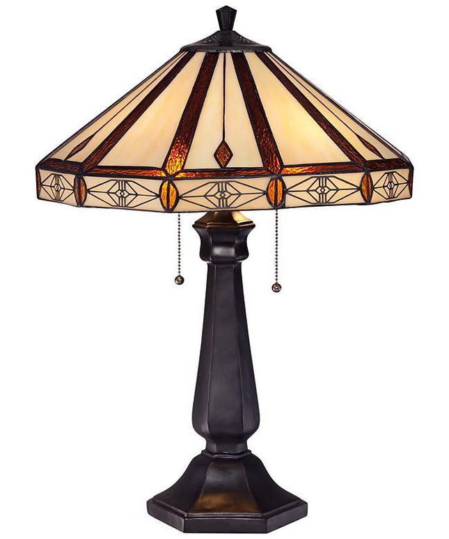Robert Louis Tiffany Octagon 25" Bronze Mission Art Glass Table Lamp
