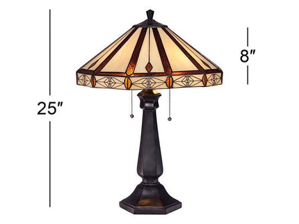 Robert Louis Tiffany Octagon 25" Bronze Mission Art Glass Table Lamp