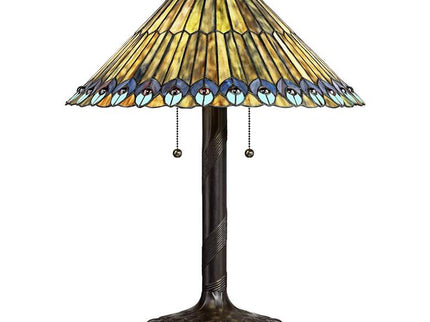 Robert Louis Tiffany Peacock 26" Art Glass Tiffany Style Table Lamp