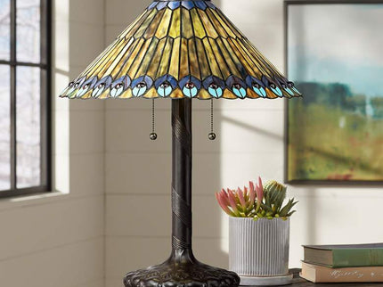 Robert Louis Tiffany Peacock 26" Art Glass Tiffany Style Table Lamp