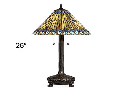 Robert Louis Tiffany Peacock 26" Art Glass Tiffany Style Table Lamp