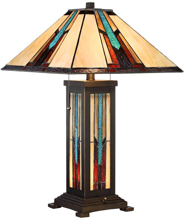 Robert Louis Tiffany Ranier 25" Glass Lamp with Night Light and Dimmer