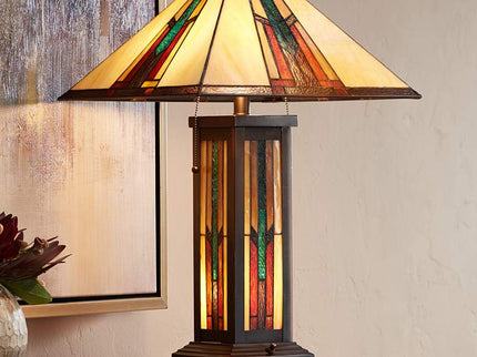 Robert Louis Tiffany Ranier 25" Glass Lamp with Night Light and Dimmer