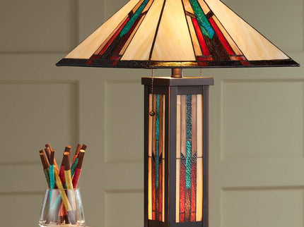 Robert Louis Tiffany Ranier 25" Glass Lamp with Night Light and Dimmer