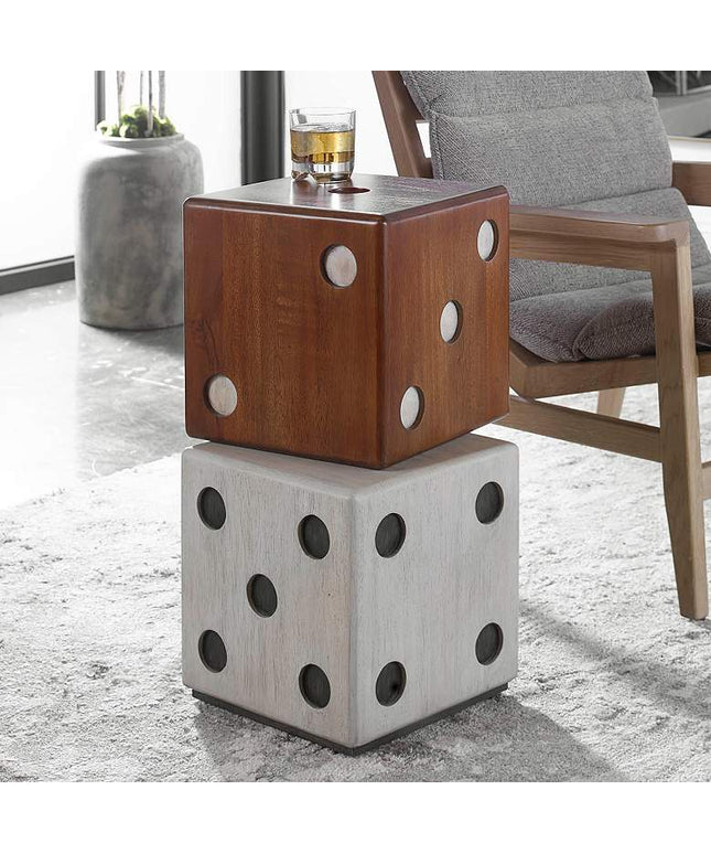 Roll the Dice 15" Wide Wood Tone Whitewashed Accent Table