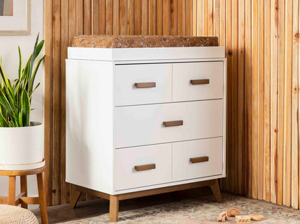 M5823WNL,Babyletto,Scoot 3-Drawer Changer Dresser in White/Natural Walnut Finish