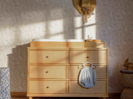 M23716HYHC,Namesake,Marin with Cane 6 Drawer Assembled Dresser in Honey and Honey Cane