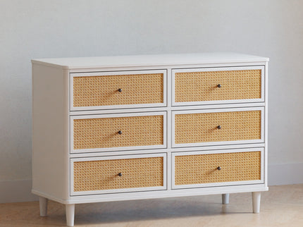 M23716RWHC,Namesake,Marin with Cane 6 Drawer Assembled Dresser in Warm White and Honey Cane