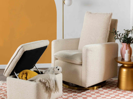 M20987WBG,Babyletto,Cali Pillowback Swivel Glider in Ivory Boucle w/ Gold Base