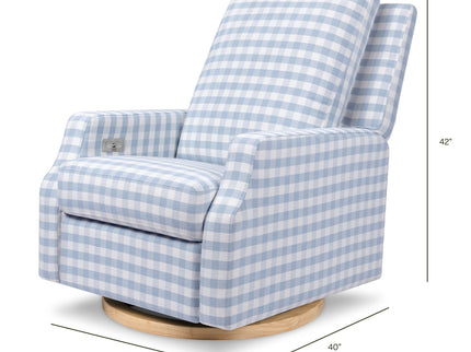 M22286BGHLB,Namesake,Crewe Electronic Swivel Glider Recliner in Blue Gingham with Light Wood Base