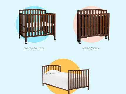 M18198Q,DaVinci,Dylan Folding Portable 3-in-1 MiniCrib and TwinBed in Espresso