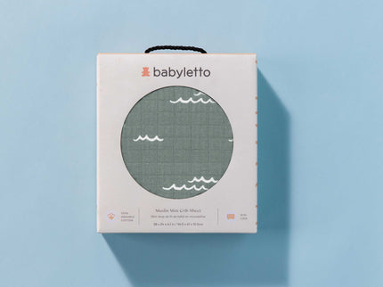 T27136,Babyletto,Ocean Waves Muslin Mini Crib Sheet in GOTS Certified Organic Cotton