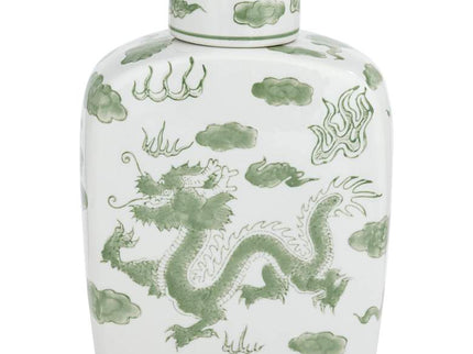 Sansui 10 1/2"H Green and White Ceramic Ginger Jar with Lid