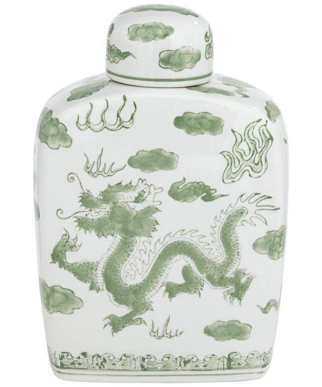 Sansui 10 1/2"H Green and White Ceramic Ginger Jar with Lid