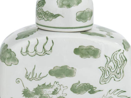 Sansui 10 1/2"H Green and White Ceramic Ginger Jar with Lid