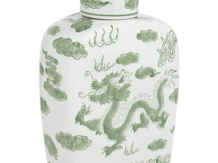 Sansui 10 1/2"H Green and White Ceramic Ginger Jar with Lid