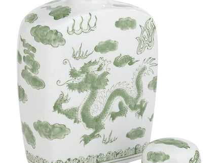 Sansui 10 1/2"H Green and White Ceramic Ginger Jar with Lid