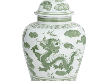 Sansui 12"H Green and White Ceramic Ginger Jar with Lid