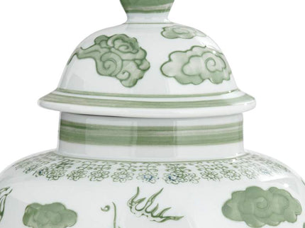 Sansui 12"H Green and White Ceramic Ginger Jar with Lid