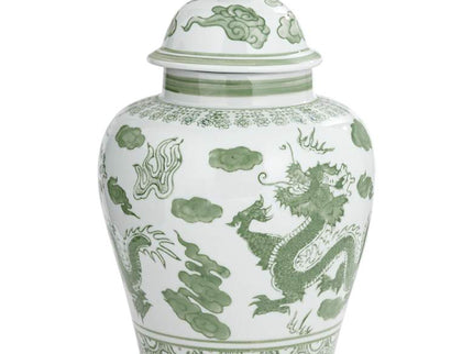 Sansui 12"H Green and White Ceramic Ginger Jar with Lid