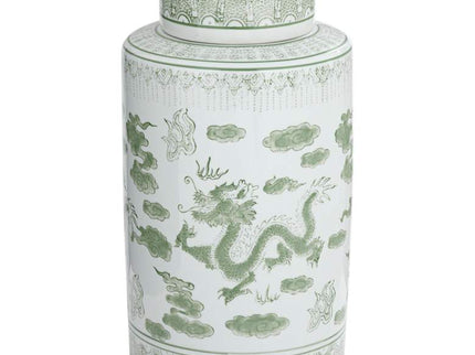 Sansui 15 3/4"H Green and White Ceramic Ginger Jar with Lid