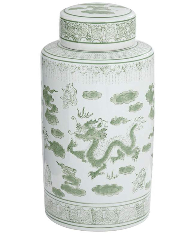 Sansui 15 3/4"H Green and White Ceramic Ginger Jar with Lid