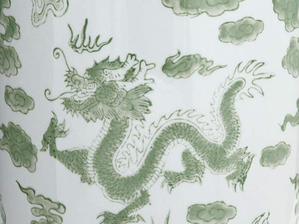 Sansui 15 3/4"H Green and White Ceramic Ginger Jar with Lid