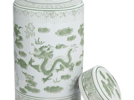 Sansui 15 3/4"H Green and White Ceramic Ginger Jar with Lid