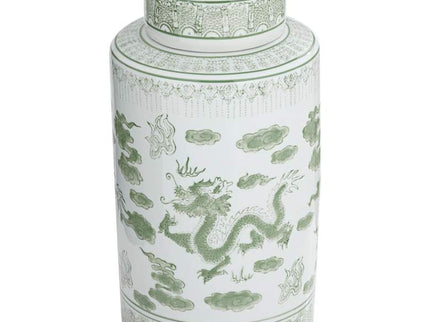 Sansui 15 3/4"H Green and White Ceramic Ginger Jar with Lid