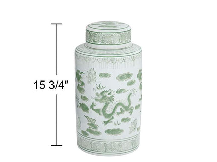 Sansui 15 3/4"H Green and White Ceramic Ginger Jar with Lid