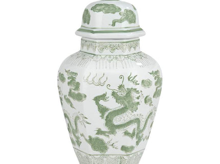 Sansui 15" High Green and White Ceramic Ginger Jar with Lid