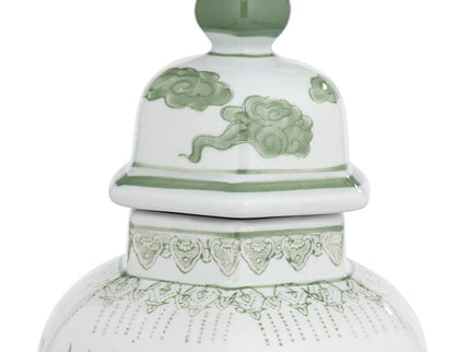 Sansui 15" High Green and White Ceramic Ginger Jar with Lid