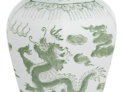 Sansui 15" High Green and White Ceramic Ginger Jar with Lid