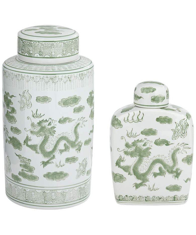 Sansui Green and White 2-Piece Ceramic Ginger Jar Set