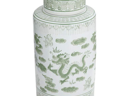 Sansui Green and White 2-Piece Ceramic Ginger Jar Set