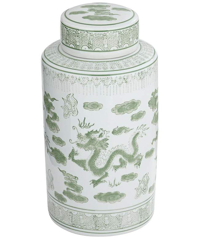 Sansui Green and White 2-Piece Ceramic Ginger Jar Set