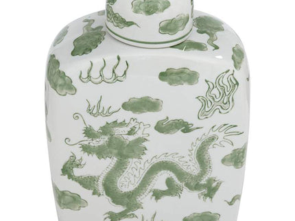 Sansui Green and White 2-Piece Ceramic Ginger Jar Set