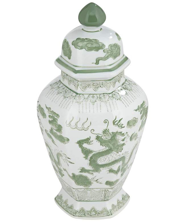 Sansui Green and White Ceramic Ginger Jars Set of 2