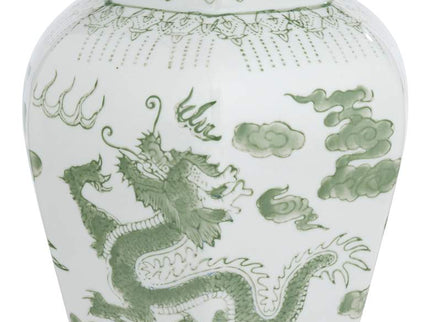 Sansui Green and White Ceramic Ginger Jars Set of 2