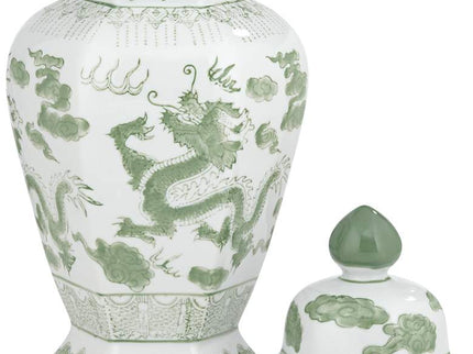 Sansui Green and White Ceramic Ginger Jars Set of 2