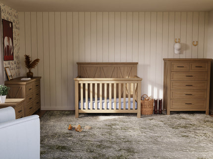 B14501DF,Monogram by Namesake,Emory Farmhouse 4-in-1 Convertible Crib in Driftwood