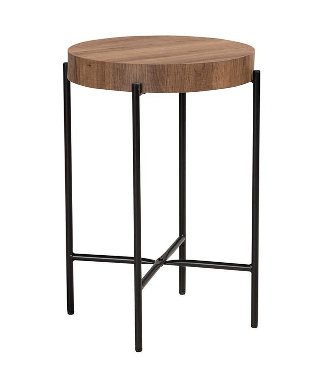 Savion 15 3/4" Wide Walnut Brown Wood Black Metal End Table