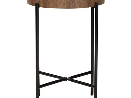 Savion 15 3/4" Wide Walnut Brown Wood Black Metal End Table