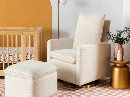 M20987WBG,Babyletto,Cali Pillowback Swivel Glider in Ivory Boucle w/ Gold Base