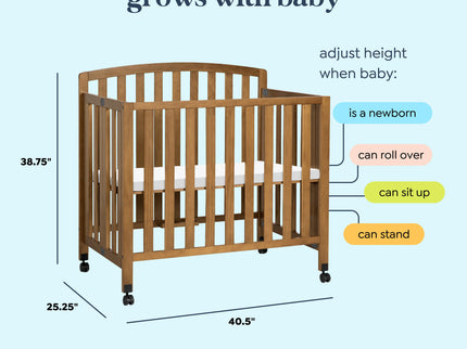 M18198CT,DaVinci,Dylan Folding Portable 3-in-1 MiniCrib and TwinBed in Chestnut