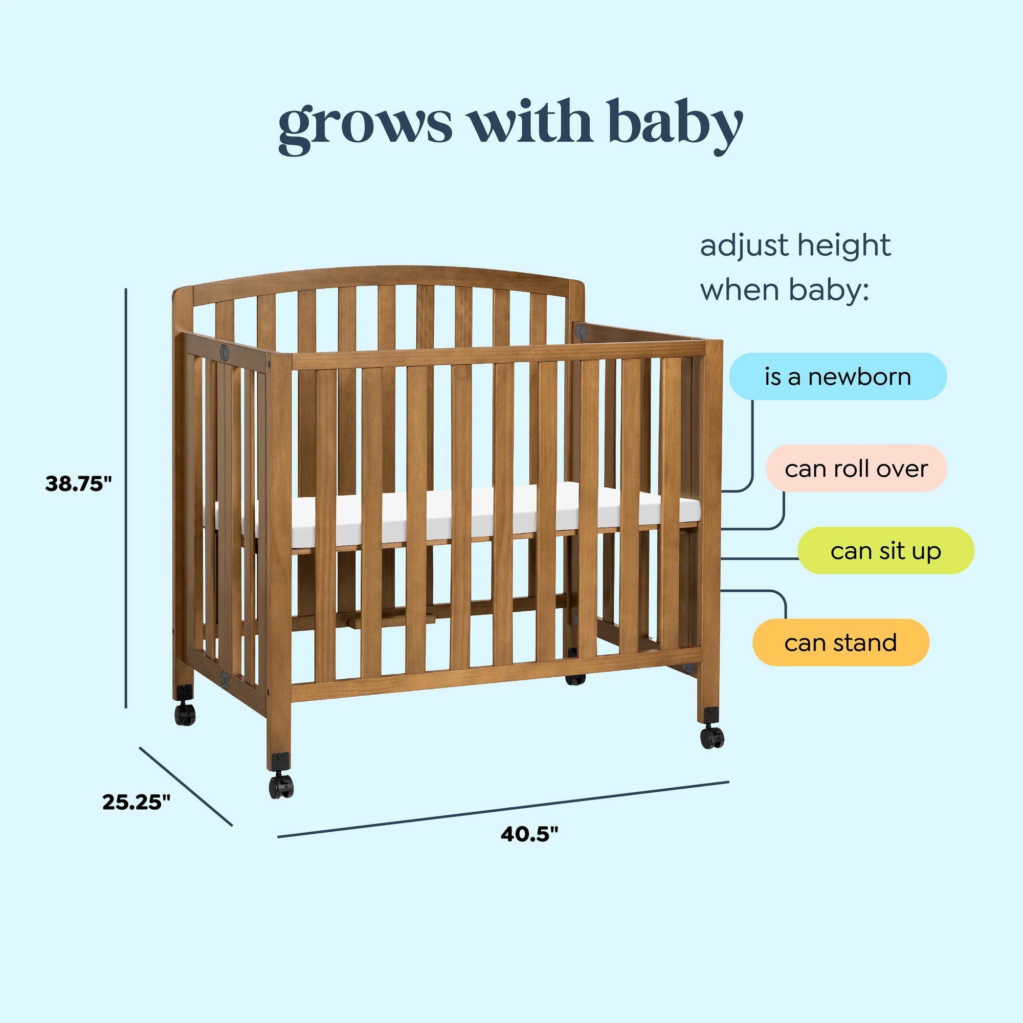 M18198CT,DaVinci,Dylan Folding Portable 3-in-1 MiniCrib and TwinBed in Chestnut