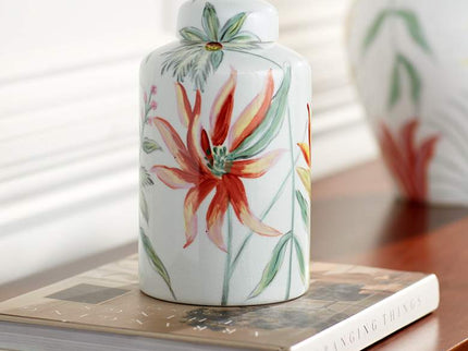 Sensei 8 1/2"H Red and White Ceramic Decorative Jar with Lid