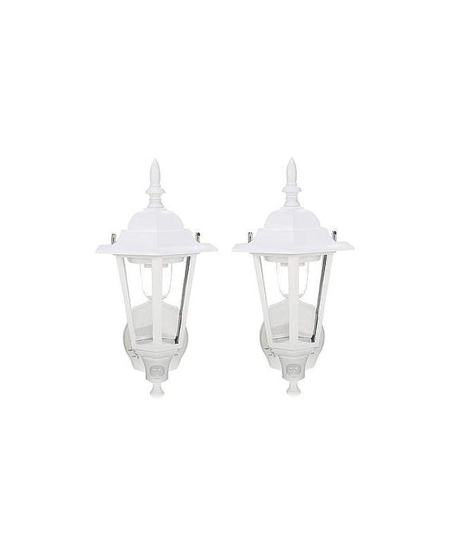Set of 2 15" Battery Motion Sensor White Outdoor Wall Lights
