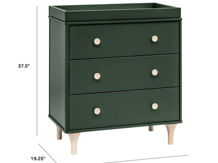 M9023FRGRNX,Babyletto,Lolly 3-Drawer Changer Dresser w/Removable Tray  Forest Green/Washed Natural