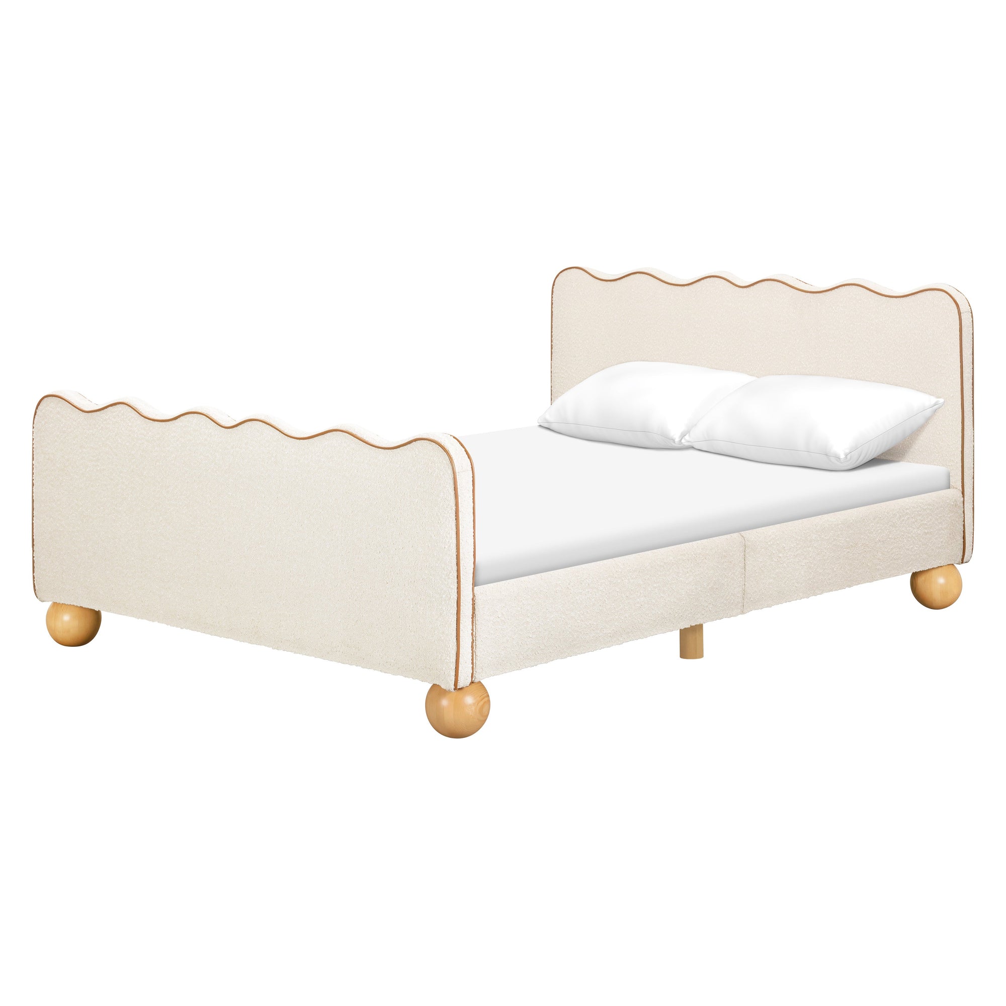 M31396PWBTAN,Babyletto Kids,Rizo Full Bed in Performance Ivory Boucle w/ VTan Leather Piping
